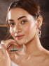 Silver Toned Red Ruby Studded Elegant Cocktail Drop Earrings