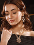 Gold Toned Cubic Zirconia Studded Designer Chandelier Statement Necklace Jewellery Set