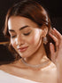 Gold Dual Toned C Zircon Studded Statement Geometric Partywear Necklace Jewellery Set