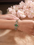 Gold Polish Green Emerald Kundan Mossanaite Studded Floral Openable Kada Bracelet