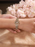 Gold Polish White Kundan Mossanaite Studded Floral Openable Kada Bracelet