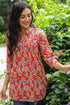 Red A-line pleated kurti