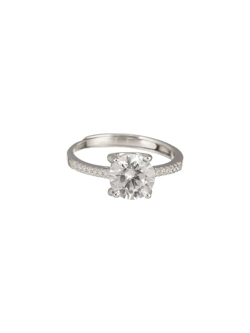 925 Sterling Silver Zircon Studded Solitaire Brilliant Engagement Adjustable Finger Ring