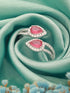 925 Sterling Silver Rhodium Plated Pink AD Studded Contemporary Adjustable Finger Ring For Her