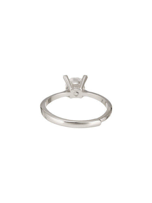 925 Sterling Silver Zircon Studded Solitaire Minimal Engagement Adjustable Finger Ring