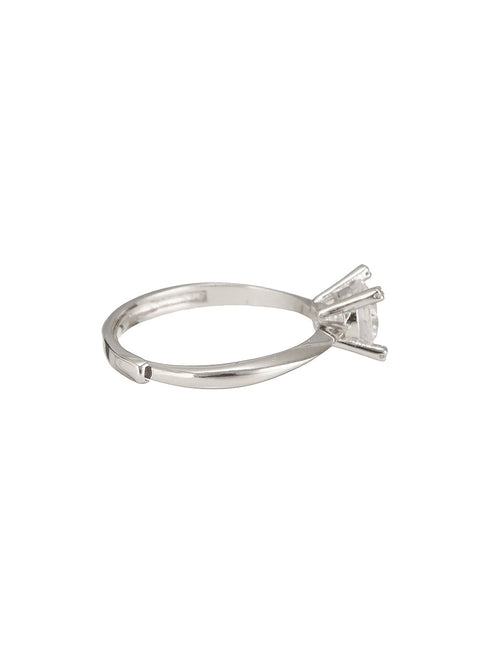 925 Sterling Silver Zircon Studded Solitaire Minimal Engagement Adjustable Finger Ring