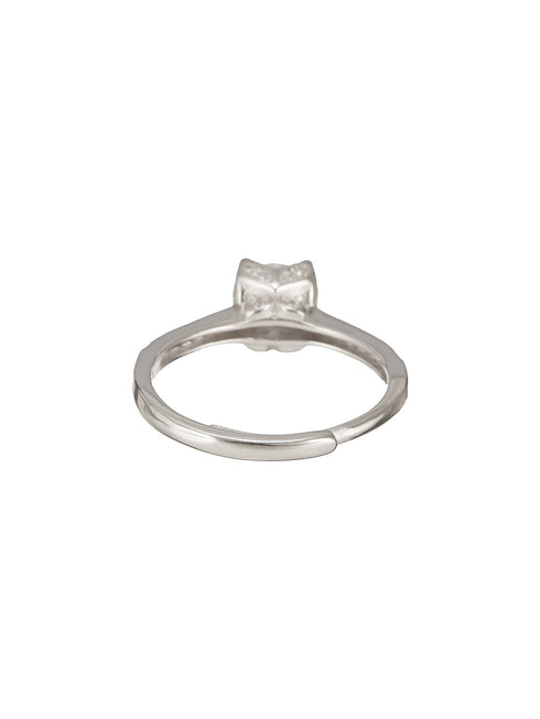 925 Sterling Silver Rhodiu Plated Zircon Studded Solitaire Engagement Adustable Finger Rings