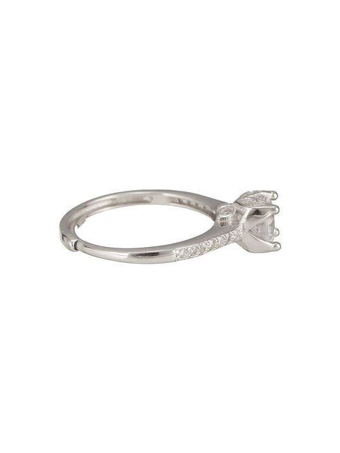 925 Sterling Silver Rhodiu Plated Zircon Studded Solitaire Engagement Adustable Finger Rings