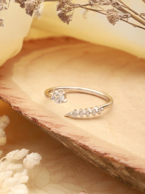 925 Sterling Silver Zircon Studded Statement Adjustable Finger Ring