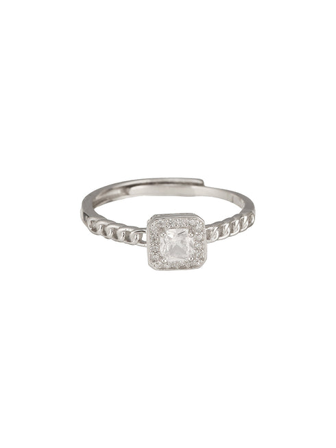 925 Sterling Silver Cushion Cut Zircon Promise Engagement Adjustable Finger Ring