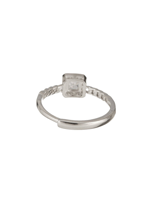 925 Sterling Silver Cushion Cut Zircon Promise Engagement Adjustable Finger Ring