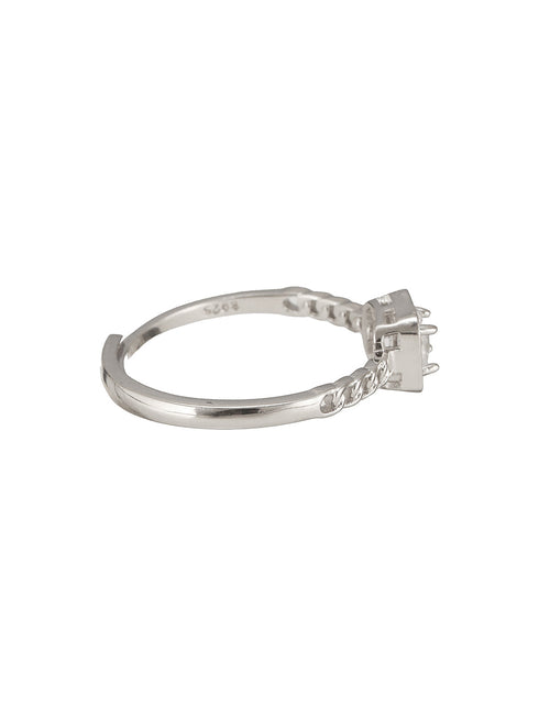 925 Sterling Silver Cushion Cut Zircon Promise Engagement Adjustable Finger Ring