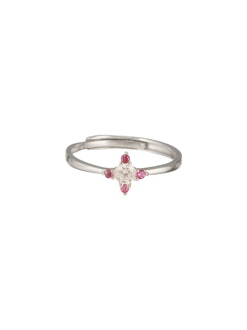 925 Silver Pink AD Studded Engagement Adjustable Finger Ring