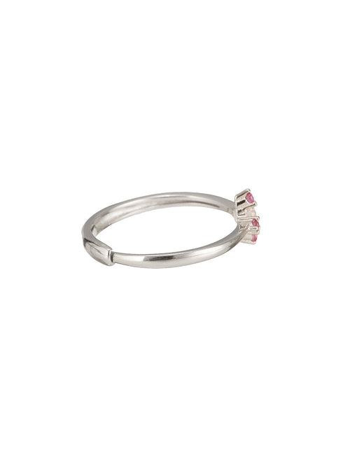 925 Silver Pink AD Studded Engagement Adjustable Finger Ring