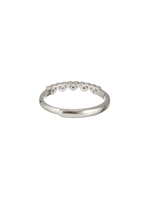 925 Sterling Silver Zircon & Pearl Embellished Minimal Engagement Adjustable Finger Ring