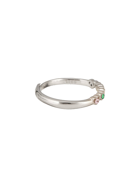 925 Sterling Silver Zircon & Pearl Embellished Minimal Engagement Adjustable Finger Ring