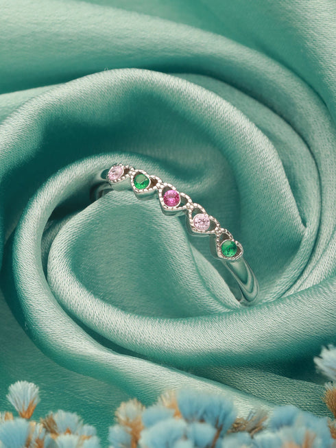 925 Sterling Silver Zircon & Pearl Embellished Minimal Engagement Adjustable Finger Ring