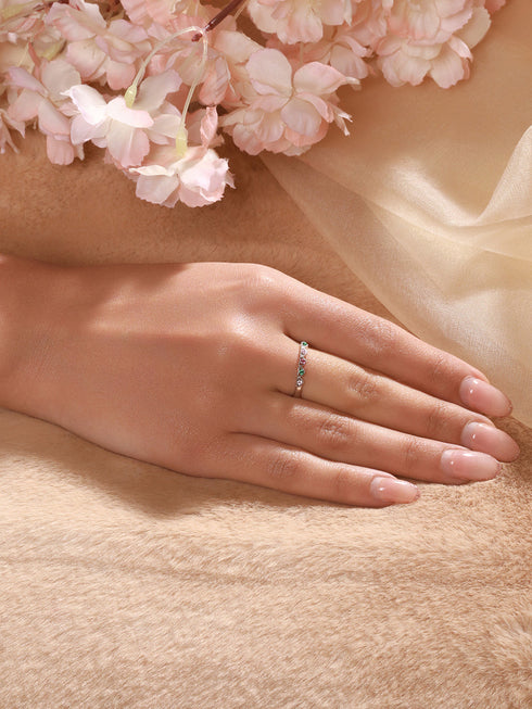 925 Sterling Silver Zircon & Pearl Embellished Minimal Engagement Adjustable Finger Ring