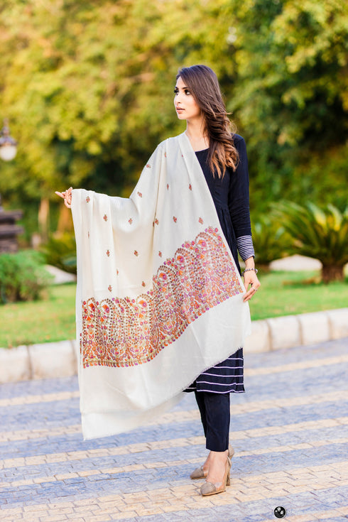 Women's Jamawar Aari Embroidered Wool Shawl