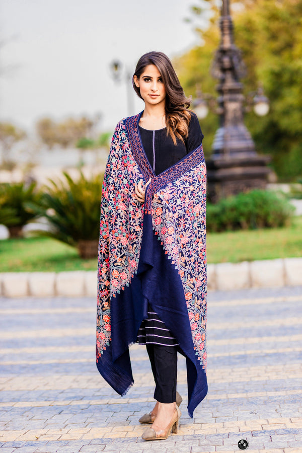 Women's Aari Embroidered Wool Shawl