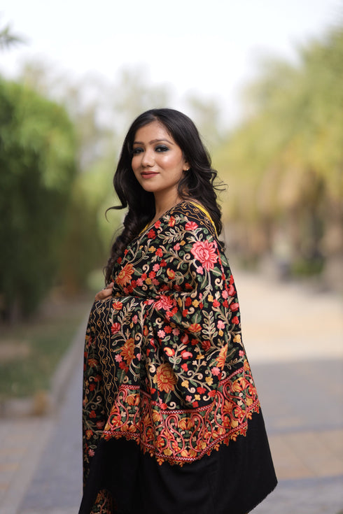 Women's Aari Embroidered Wool Shawl