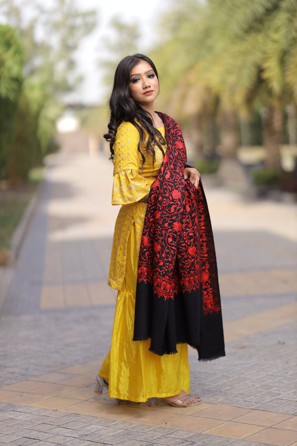 Women's Aari Embroidered Wool Shawl