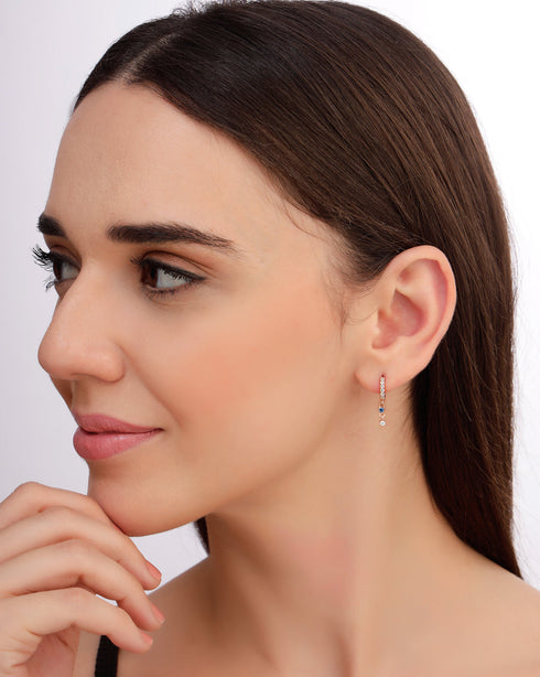 925 Sterling Silver 18kt Rose Gold Plated Topaz CZ Hoop Earring