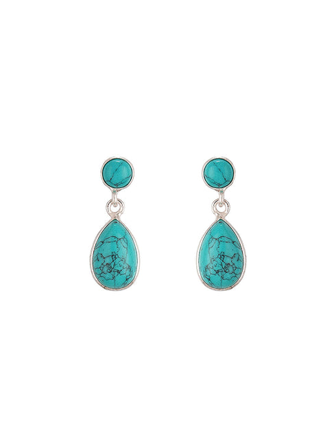 925 Sterling Silver Turquoise Stone Studded Minimal Boho Geometric Drop earrings