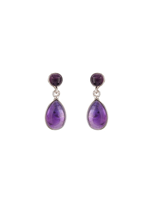 925 Sterling Silver Rhodium Natural Amethyst Gemstone Minimal Handcrafted Drop Earrings