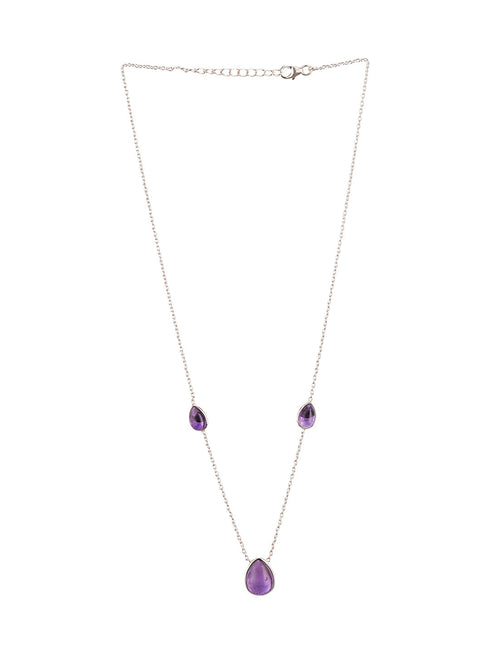 925 Sterling Silver Amethyst Gemstone Studded Minimal Boho Necklace & Chain