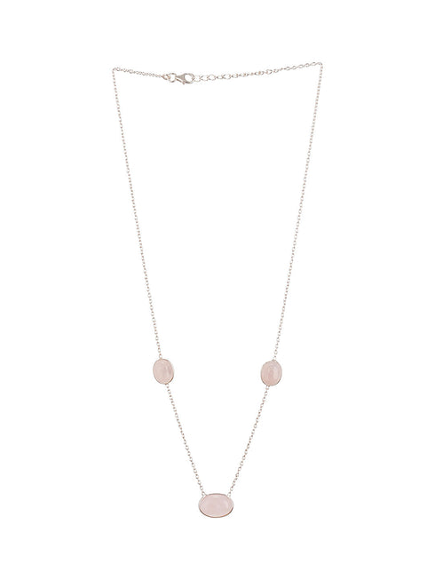 925 Sterling Silver Rose Quartz Gemstone Studded Minimal Boho Necklace & Chain