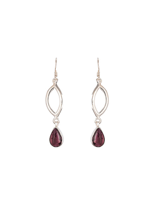 925 Sterling Silver Garnet Gemstone Studded Halo Drop Minimal Dangler Earrings