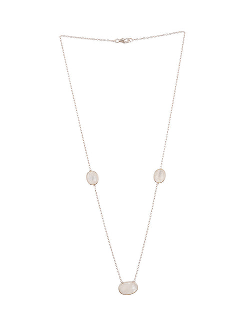 925 Sterling Silver White Moonstone Gemstone Studded Minimal Boho Necklace & Chain
