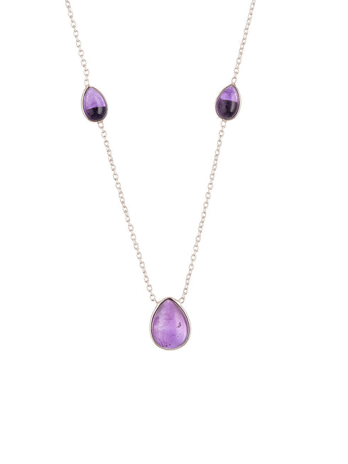 925 Sterling Silver Amethyst Gemstone Studded Minimal Boho Necklace & Chain