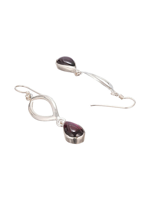 925 Sterling Silver Garnet Gemstone Studded Halo Drop Minimal Dangler Earrings