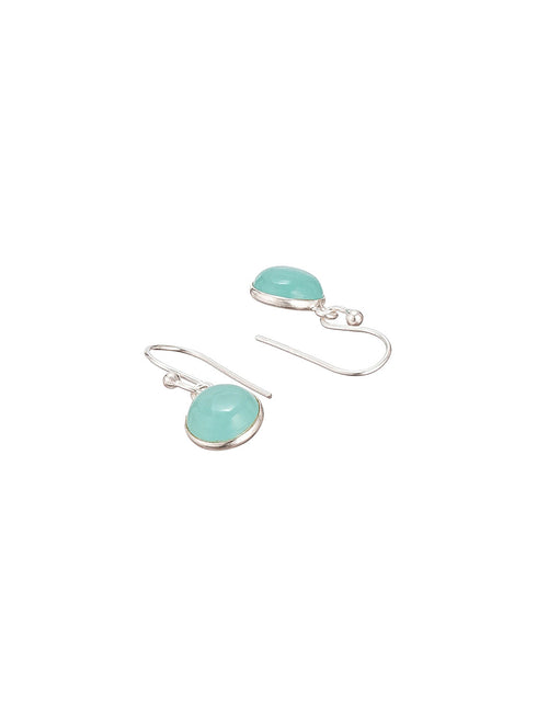925 Sterling Silver Mint Green Aqua Stone Studded Minimal Handcrafted Drop Earrings