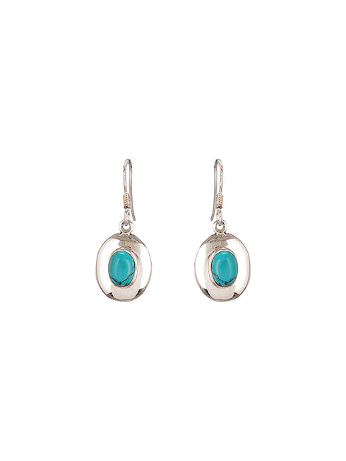 92.5 Sterling Silver Turquoise Stone Drop Earrings