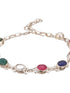 925 Silver Navratna Natural Gemstones Studded Handmade Minimal Delicate Charms Adjustable Bracelet