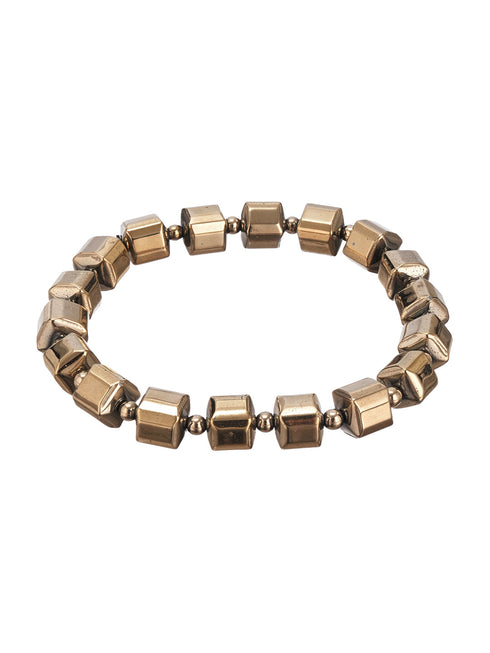 Natural Coated Pyrite Brass Energy Bracelet with Round Cube Beads
