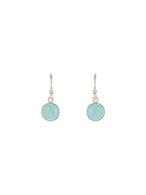 925 Sterling Silver Mint Green Aqua Stone Studded Minimal Handcrafted Drop Earrings