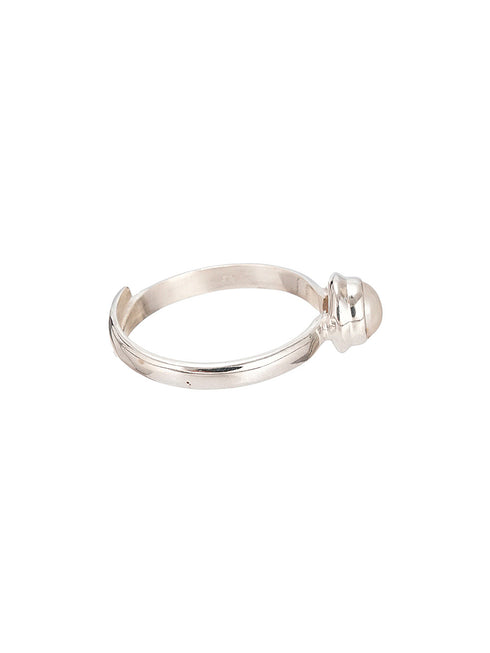925 Sterling Silver Pearl Studded Minimal Adjustable Band Finger Ring