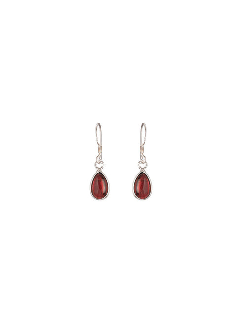 925 Sterling Silver Red Original Garnet Gemstone Studded Elegant Handcrafted Minimal Charm Earrings