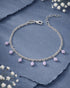 925 Sterling Silver Rhodium Plated Pink Glass Bead Double Chain Bracelet