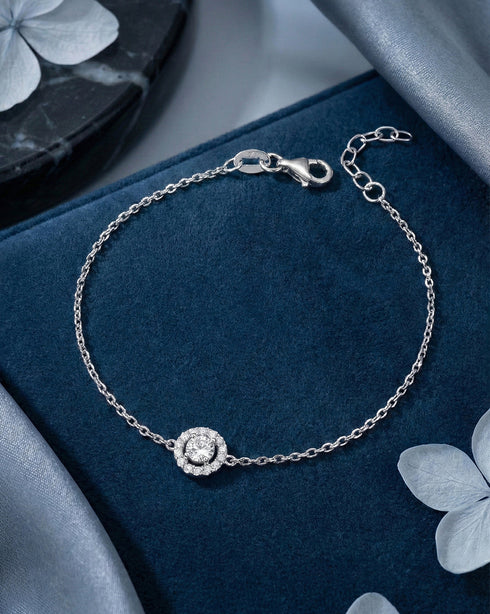 925 Sterling Silver Rhodium Plated CZ Circular Charm Bracelet