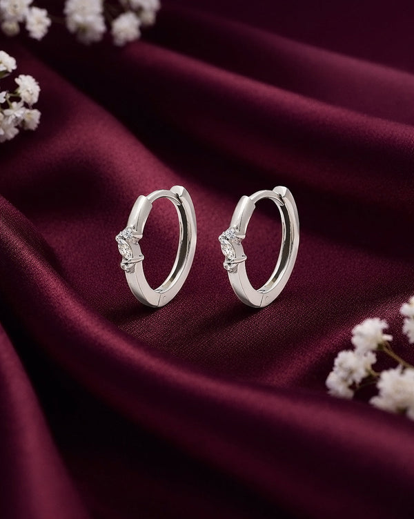 925 Sterling Silver Rhodium Plated CZ Hoop Earring