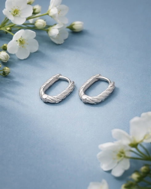925 Sterling Silver Rhodium Plated Oval Mini Hoop Earring
