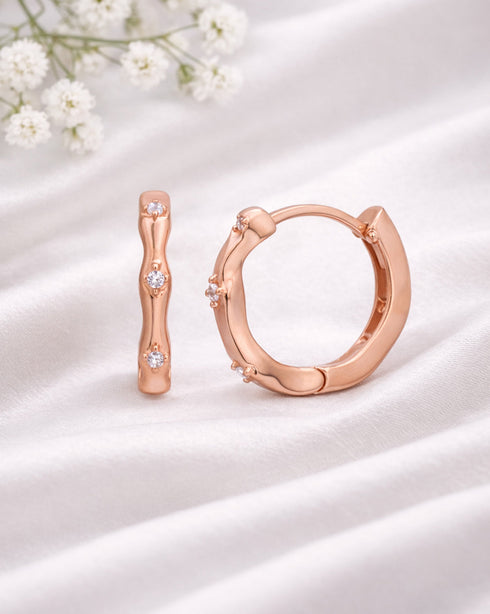 925 Sterling Silver 18kt Rose Gold Plated CZ Hoop Earring
