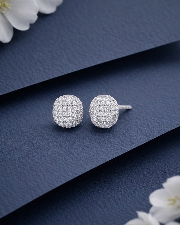 925 Sterling Silver Rhodium Plated CZ Circular Mini Stud Earring