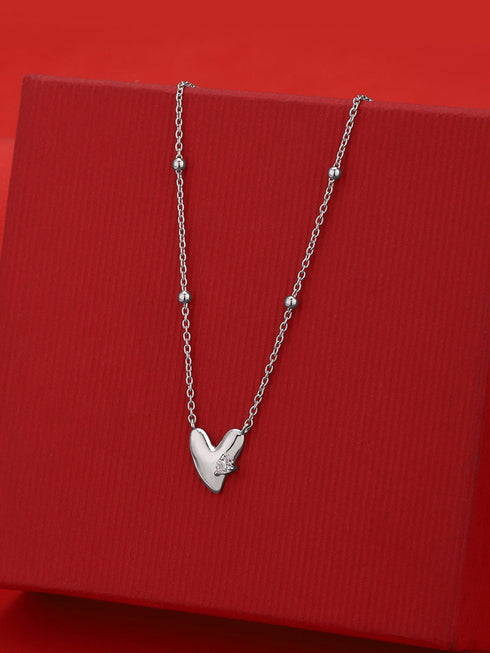 925 Sterling Silver Rhodium Plated CZ Heart Necklace