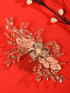 Pink Gold Toned Pearl Beaded & Embellished Bridal Comb Pin